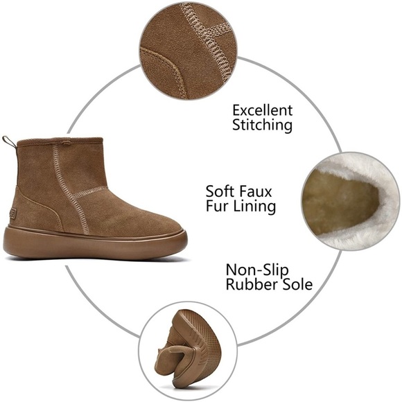 New Womens Winter Fur Lined Suede Ankle Snow Boots Brown - Picture 2 of 7